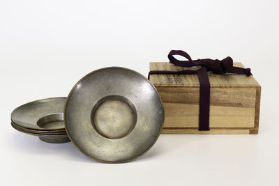 唐物錫製 丸形覆輪茶托5客（共箱