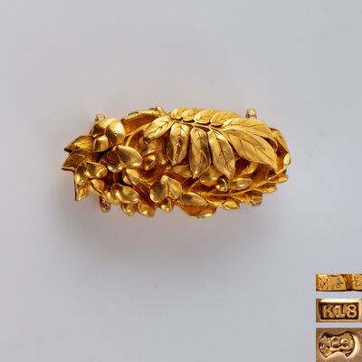 光寿作 藤図 金無垢 帯留（箱付）