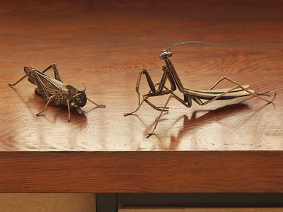 明治金工　好山造　銀製自在カマキリ・バッタ
