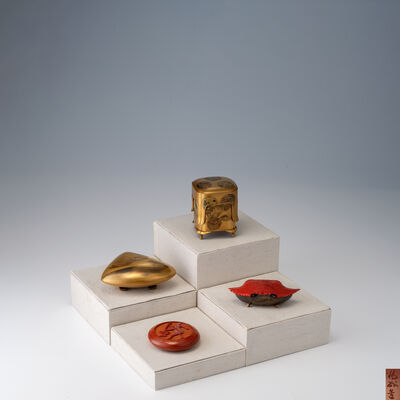 蒔絵・堆朱製　香盒菓子器4点　在銘有（共箱/箱付）