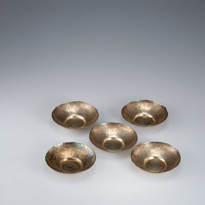 真鍋静良造　南鐐茶托5客（共箱）