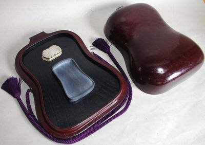一刀彫　瓢箪　硯箱　水滴　硯３つセット