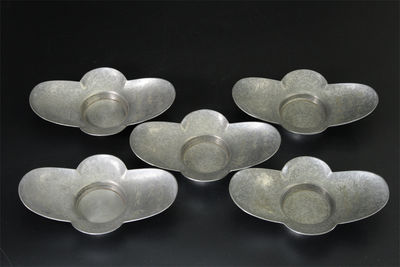 沈存周款 木瓜形古錫茶托5客