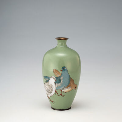 群鳩図七宝花瓶