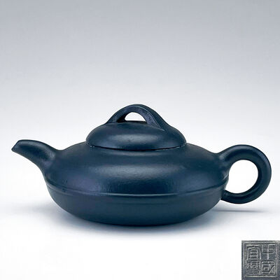 中国宜興印 藍泥 線圓壺