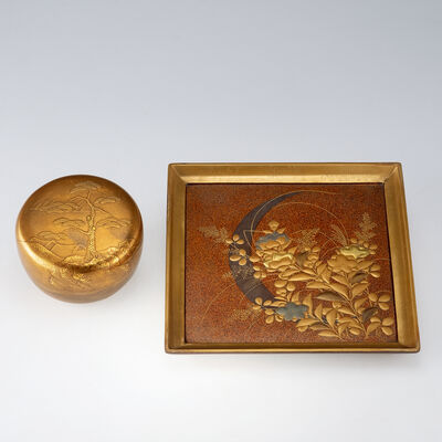 金蒔絵平棗・蒔絵花文四方香盆（各箱付）