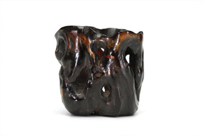 原木雕 海松巾筒 （共箱）