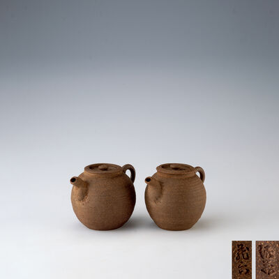 蔵六造　南蛮写急須一対（共箱）