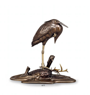 611 旭金造 唐铜银象嵌鹭置物