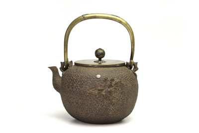 亀文堂造 銅蓋提 銀象嵌飛鳥文 鉄瓶（箱付）