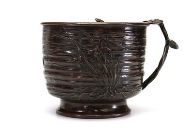 真山造 靈芝形提 斑紫銅建水 （共箱）