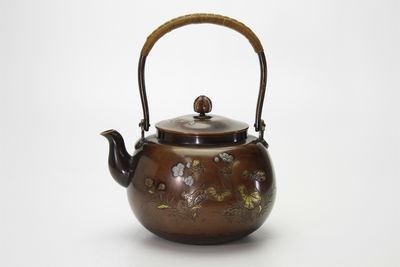 井上造 金銀象嵌蓮花文  藤梁提 銅湯沸