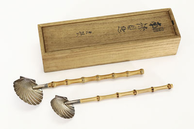 金谷五郎三郎 純銀貝匙 大小 在銘 （共箱）