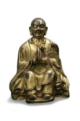 西蔵十六_十七世紀 銅鎏金 上師像