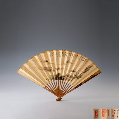柏陰主人画並題　竹紙扇一握（共箱）