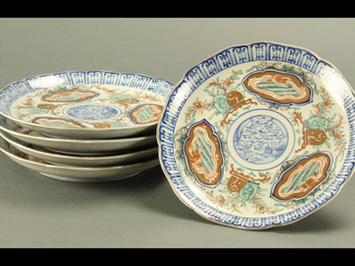 【雅】古美術品 伊万里色絵皿五客 AT040