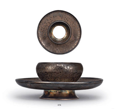 616 银制秋草花卉纹茶托