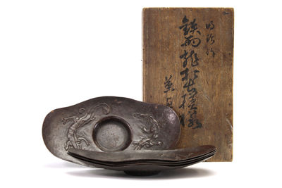 明珍作 鉄打出翔龍文 茶托5客（共箱）