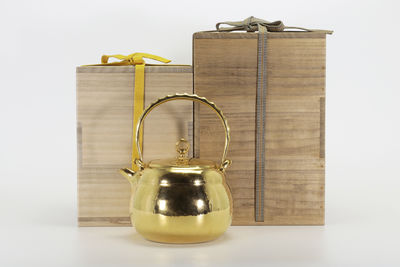 北川靜香造 純金瓢形一塊打出金瓶（雙重共箱）