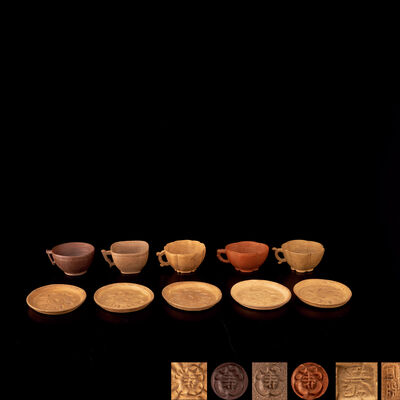 白泥手付碗5種・白泥橢円式茶托5客（箱付）