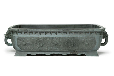 清早期 銅 波龍紋獅耳大香爐