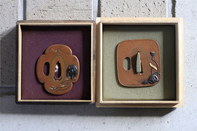 刀裝具 安親  柳川直春 在銘 素銅鐔 2枚（共箱）