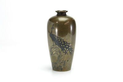 京都黑田造 孔雀雕紋小銅花入