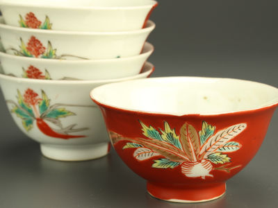 【雅】伊万里 描分煎茶碗五客 AT206