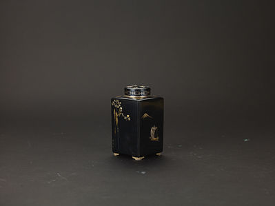 113 京都黑田造 靜明刻 四方嵌金銀花鳥圖茶罐