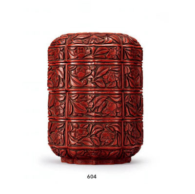 604 明初期 剔红花鸟雕轮花重盒