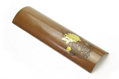 加納夏雄造 銅包銀 花草象嵌茶則（箱付）