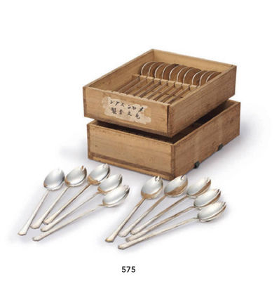 575 亀文堂正平 纯银手打水果叉匙（付共箱）