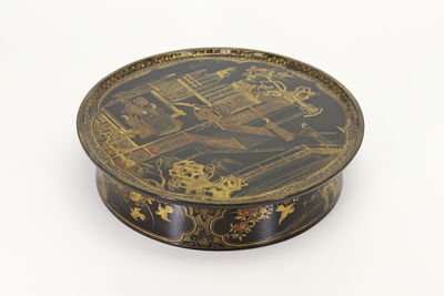 大明成化年款 黑漆描金人物香机（箱付）