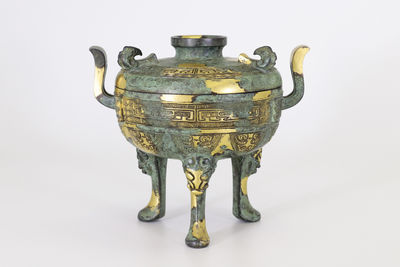 五代藏六造 塗金銅角龍紋鼎 香爐（共箱）
