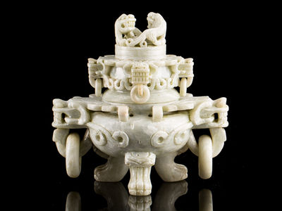 【雅】中国美術 白砡彫刻三足香炉 時代唐物 AS631
