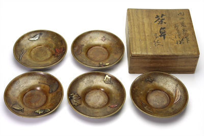 内山政義作 落葉模様 茶托5客（共箱）