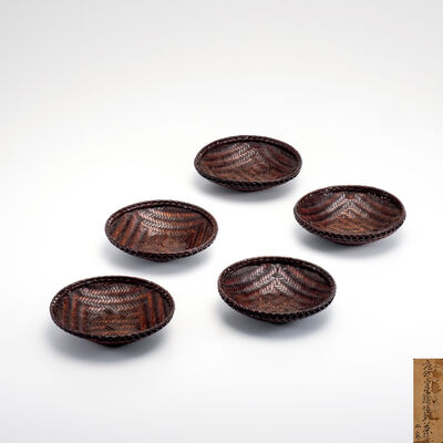 唐物 網代圓式茶托五客（木箱）