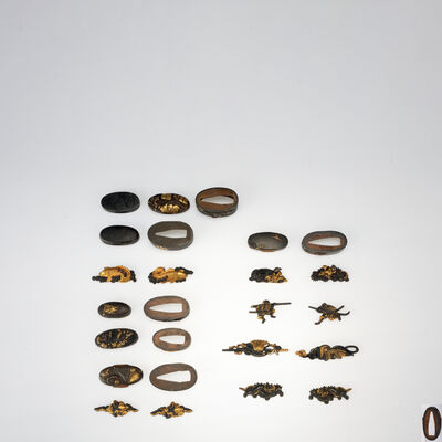 政随在銘有　稻束雀図緑頭等12組（箱付）