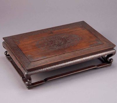 2293 清 红木嵌银丝小方几