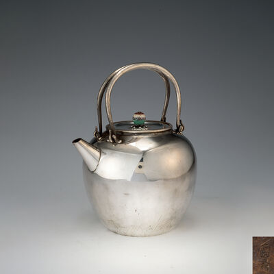 一鹤斎造　純銀唐薬罐（共箱）