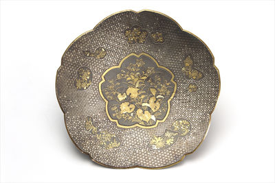 京都關製 金銀象嵌花蝶文 大皿