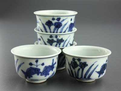 【雅】煎茶道具 染付煎茶碗五客 AT018