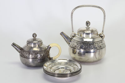 服部製 長翁齋 純銀煎茶具組件（共箱）