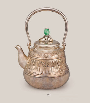 506 银制饕餮纹翡翠摘壶