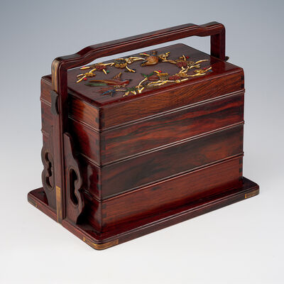 芝山花鳥象嵌四段盒