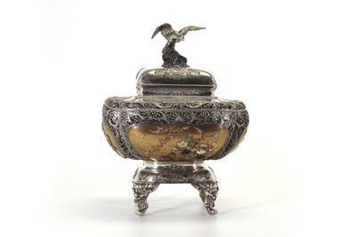 花草昆蟲 芝山銀香爐（箱付）