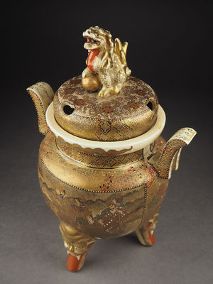 【夢工房】古薩摩焼大香炉　桐箱　丁-12