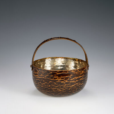 二世秦藏六造　黄銅提梁菓子器　張廣徳之作意（共箱）