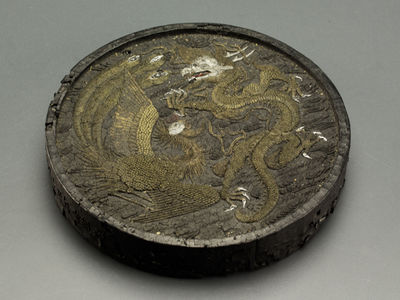 【雅】書道具 中国古墨 龍鳳凰細工 文房具 古美術品 AN916