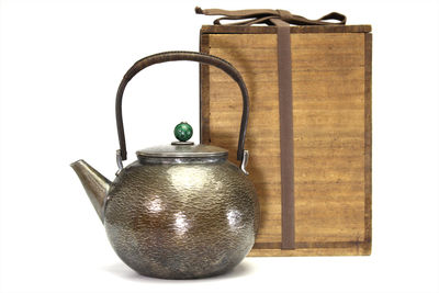 聖鉄堂 鉄平造 純銀 鎚痕輪口圓式湯沸（共箱）